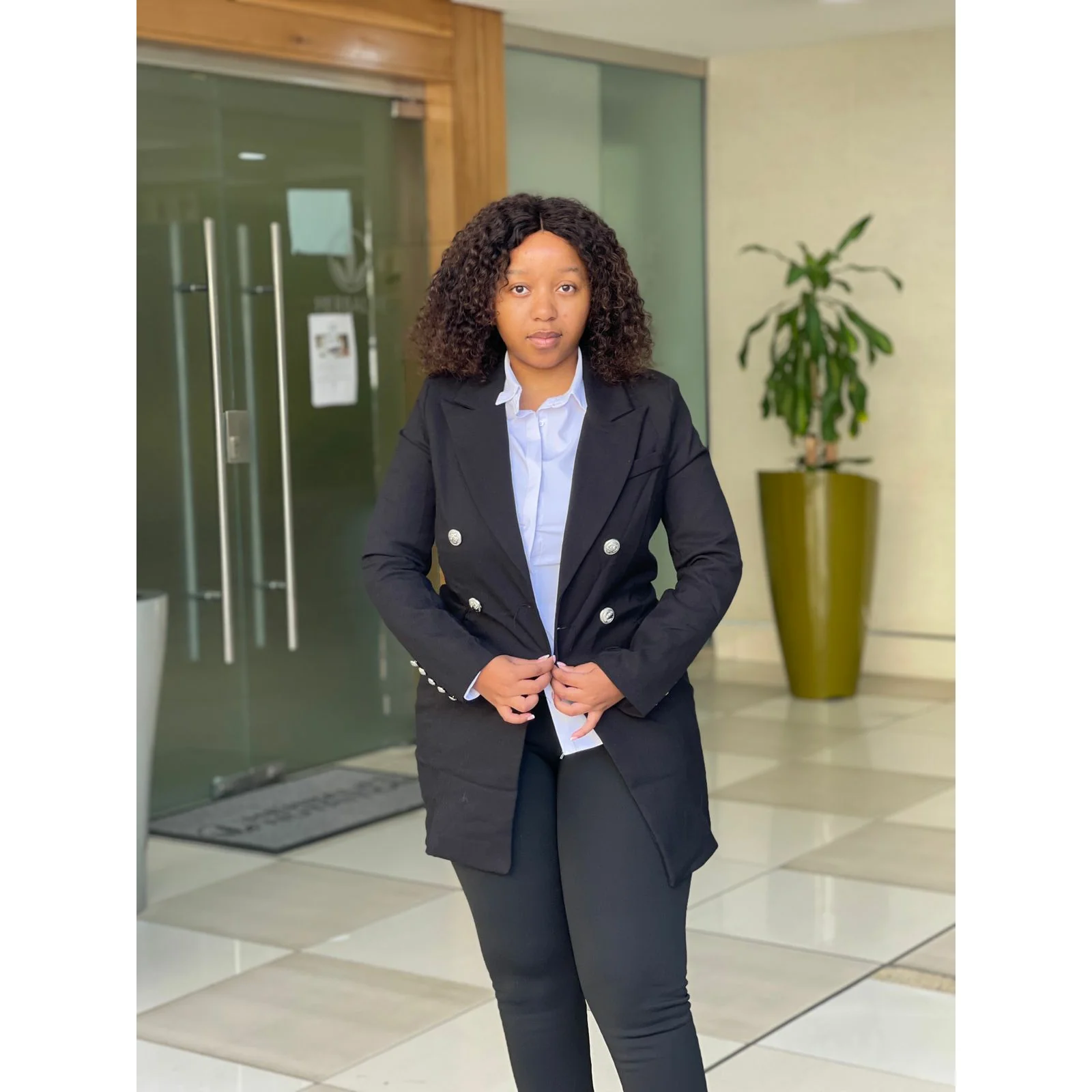 V-Neck Double Double Breasted Blazer Dress - Image 3