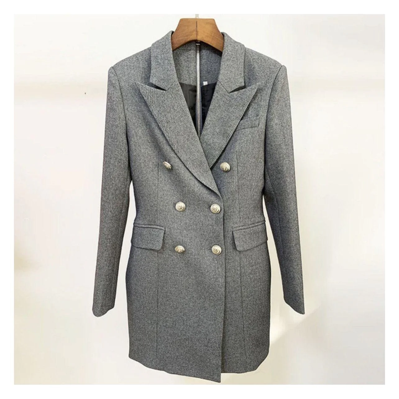 V-Neck Double Double Breasted Blazer Dress - Image 7