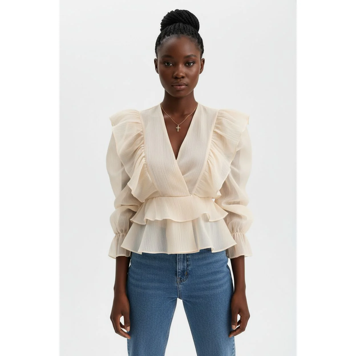 V-Neck Flare Sleeve Blouse - Image 3