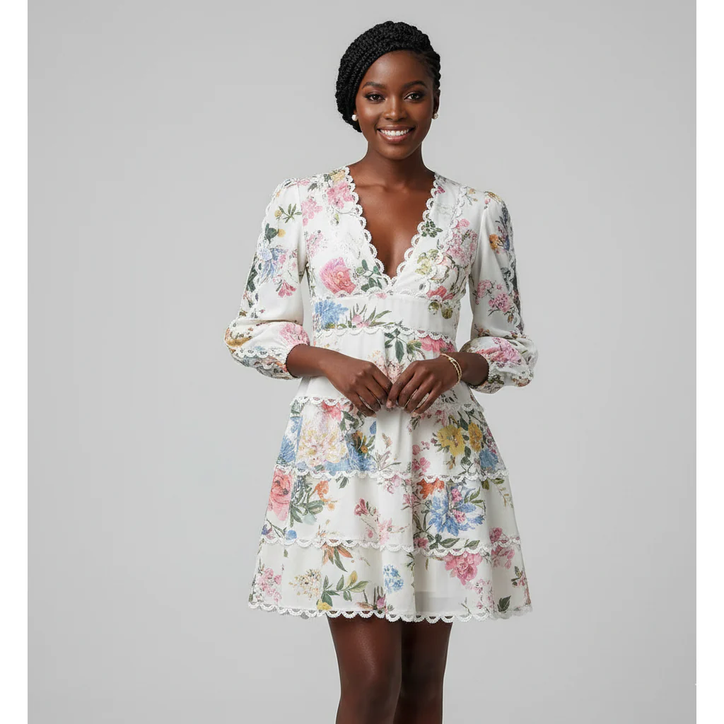 V-Neck Floral Dress - Image 2