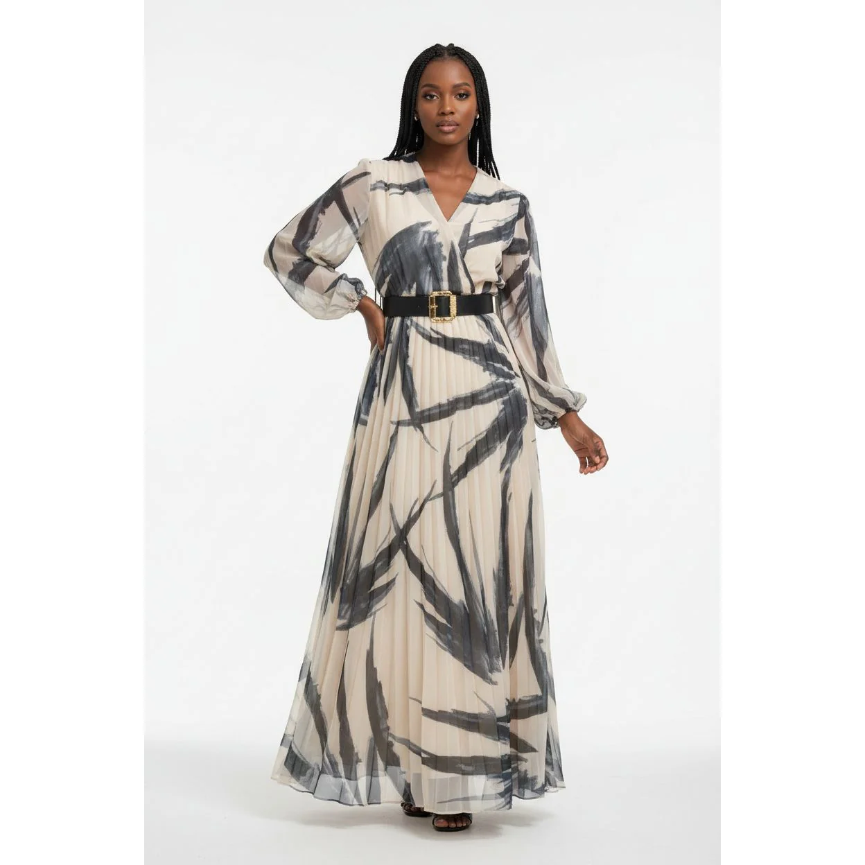 V-Neck Floral Long Sleeve Maxi Dress - Image 2