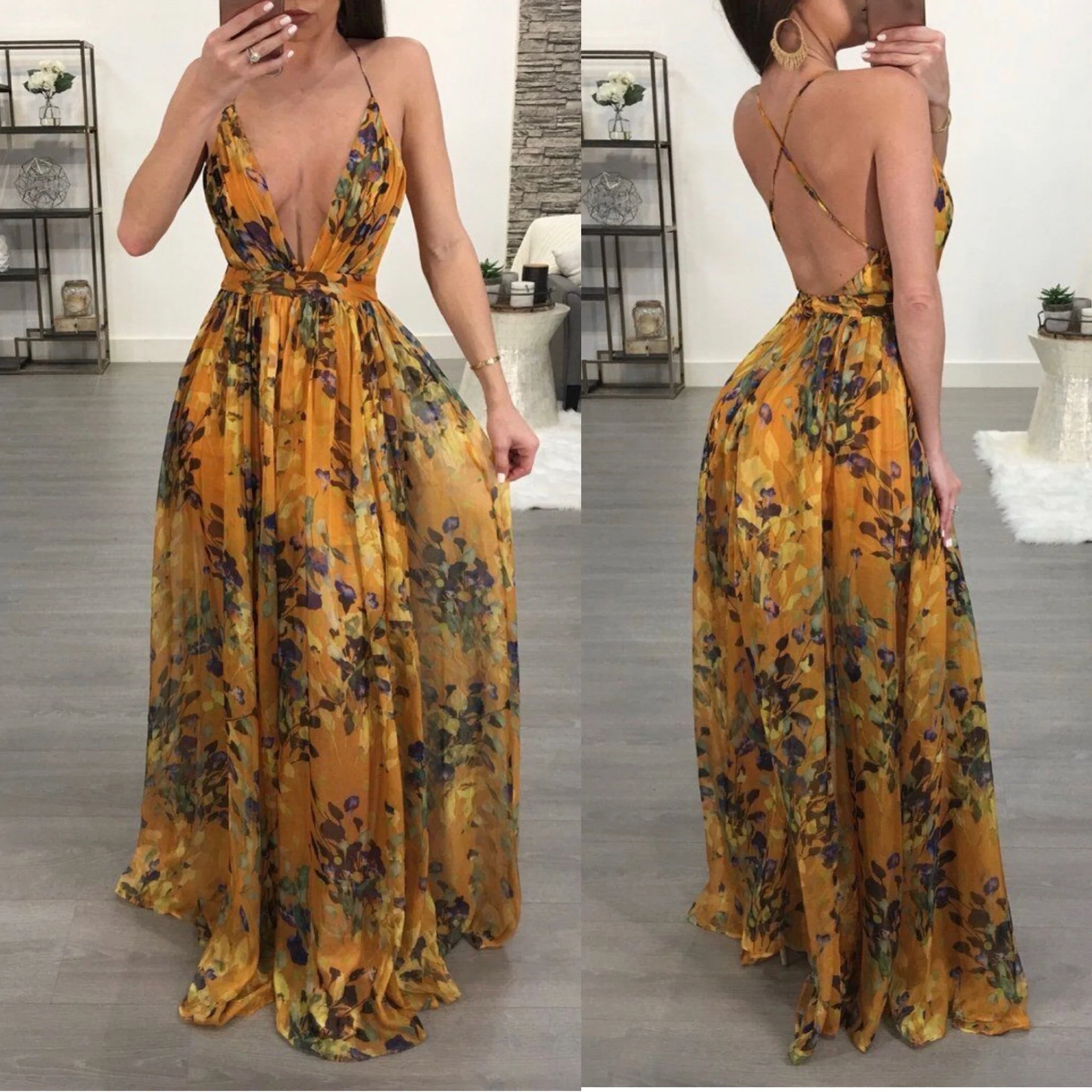 V-Neck Floral print Long Summer Dress - Image 4