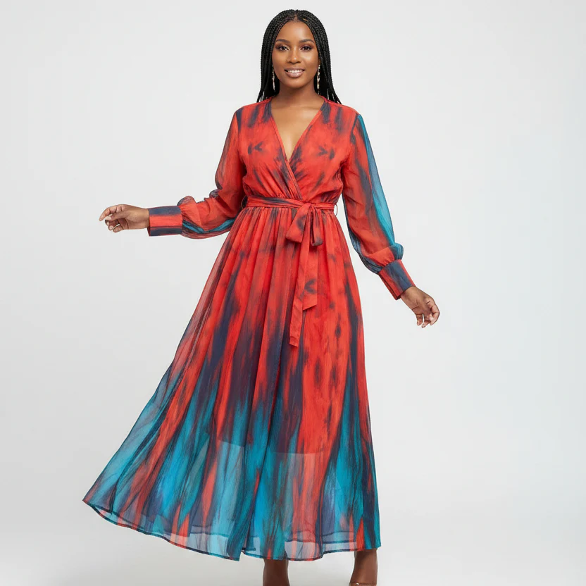 V-Neck Floral Print Maxi dress