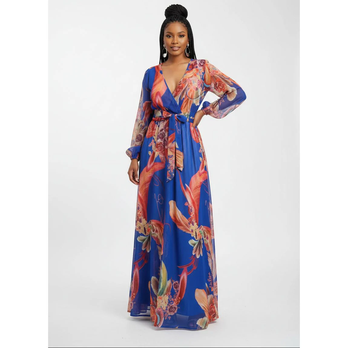 V-Neck Floral Print Maxi Dress - Image 3