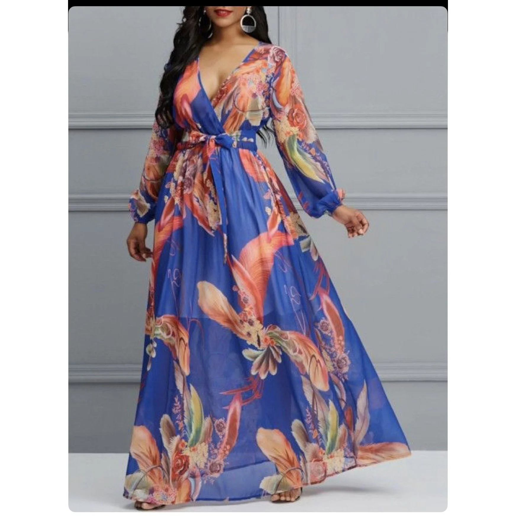 V-Neck Floral Print Maxi Dress - Image 4
