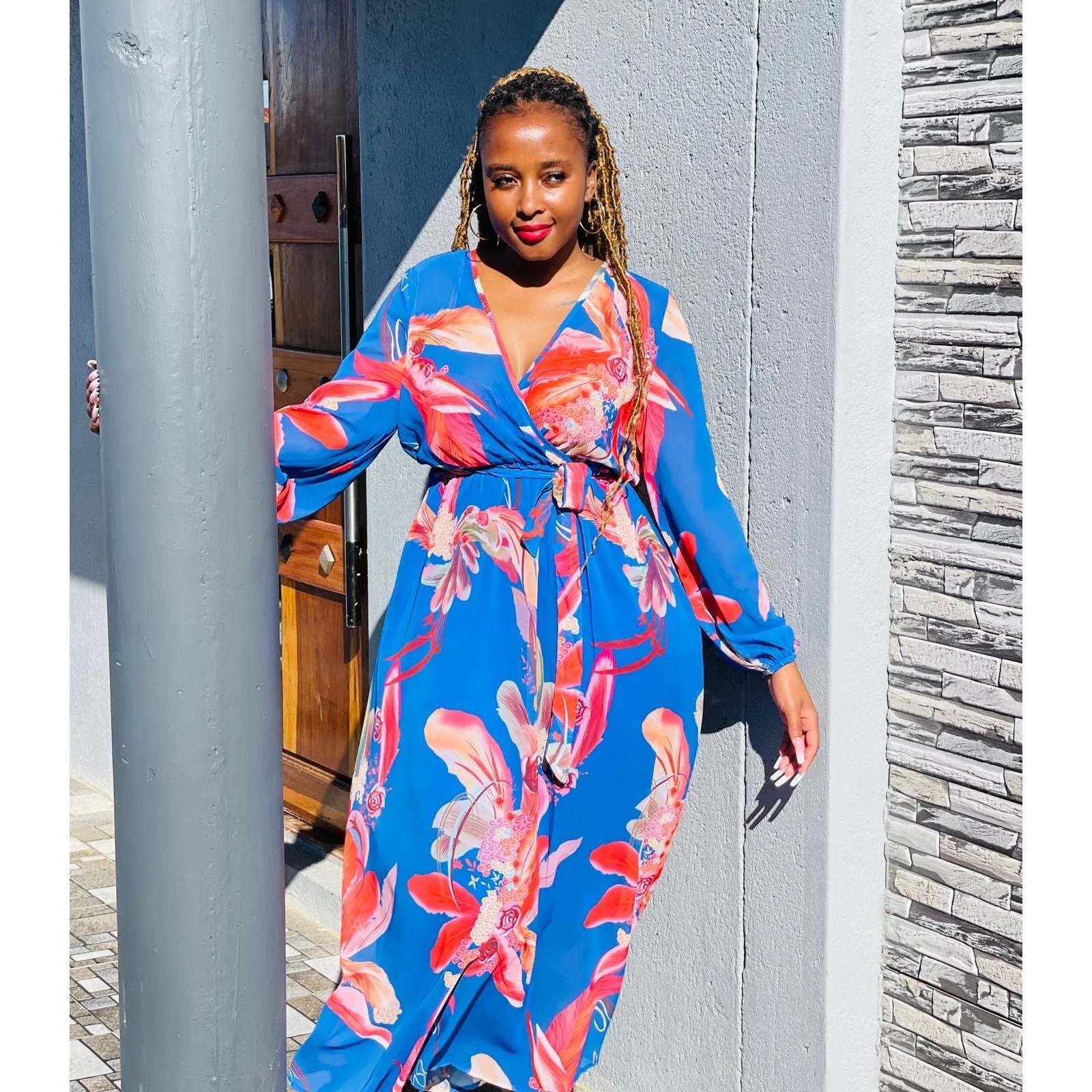 V-Neck Floral Print Maxi Dress - Image 6