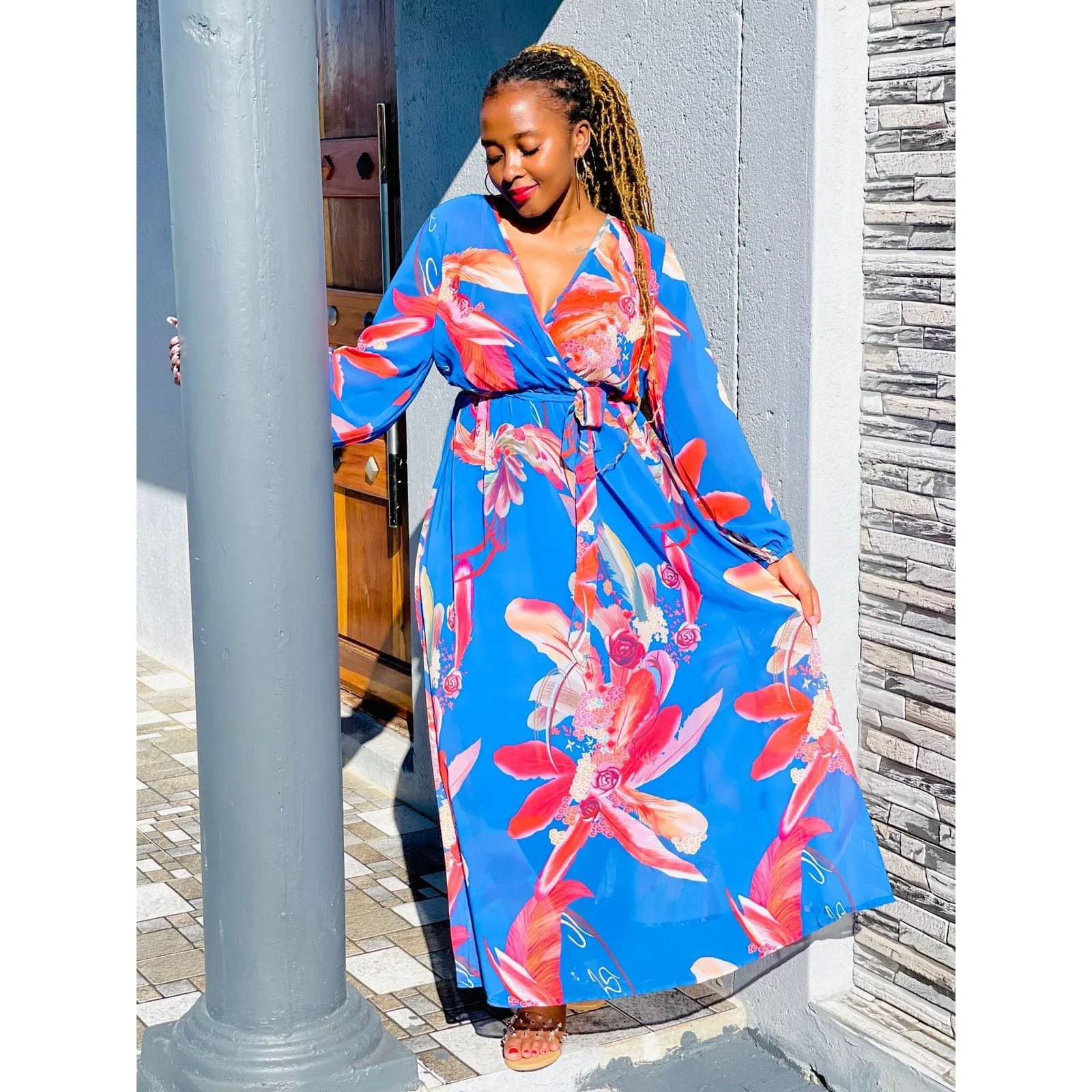 V-Neck Floral Print Maxi Dress - Image 7