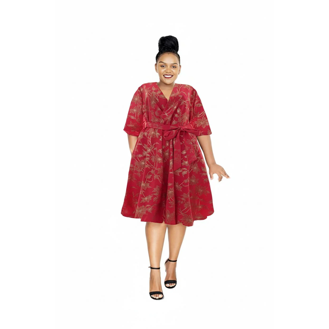 Floral V-neck three Quarter sleeve Dress - Image 2