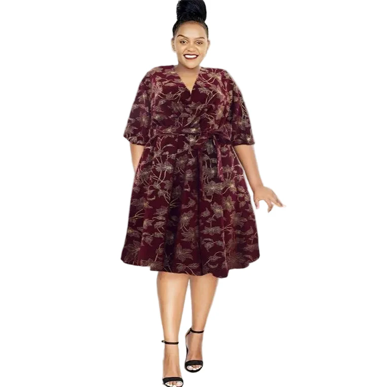 Floral V-neck three Quarter sleeve Dress - Image 3
