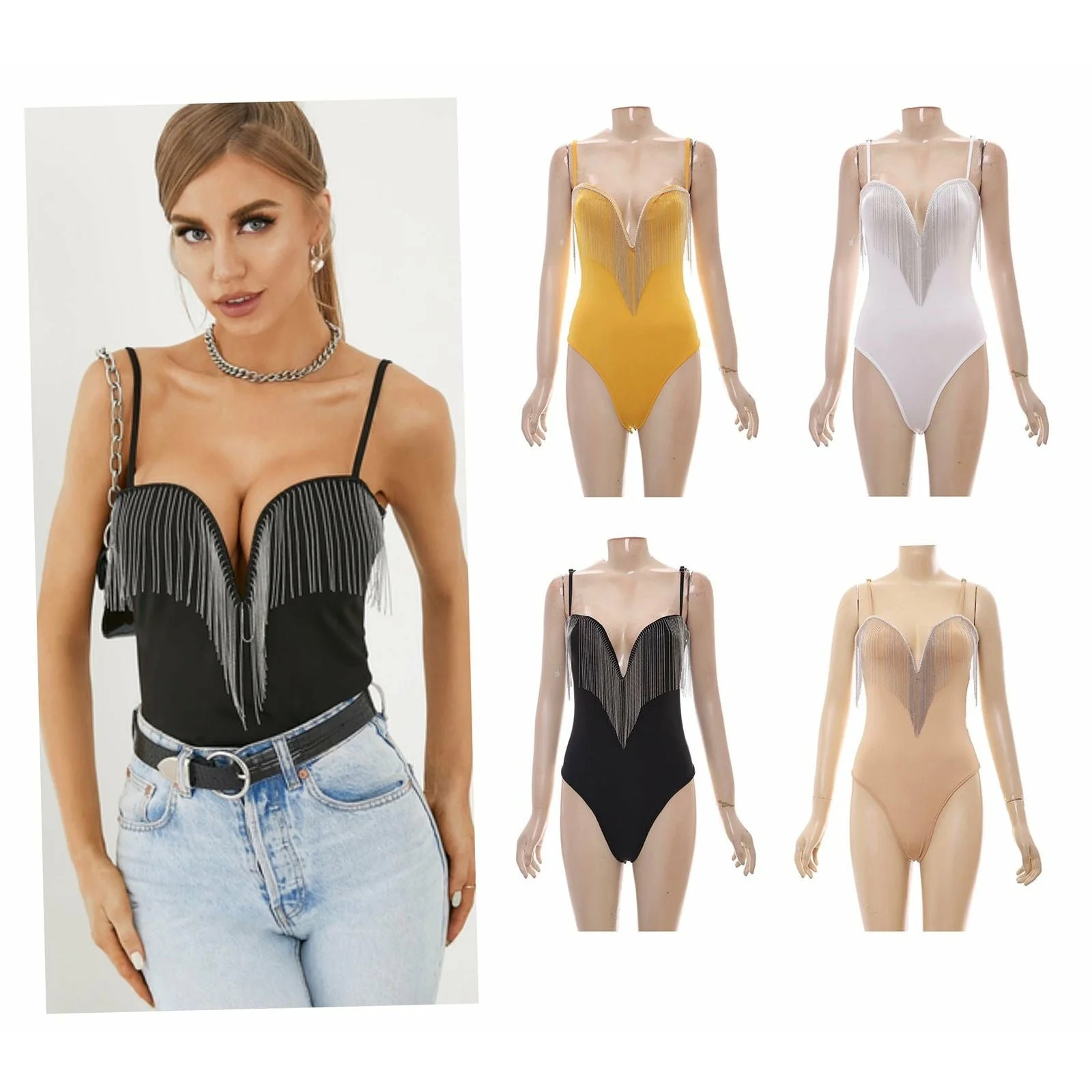 V-Neck Fringe Detailed Bodysuit - Image 7