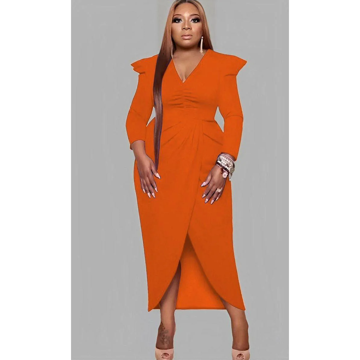V-Neck Irregular Slit Dress