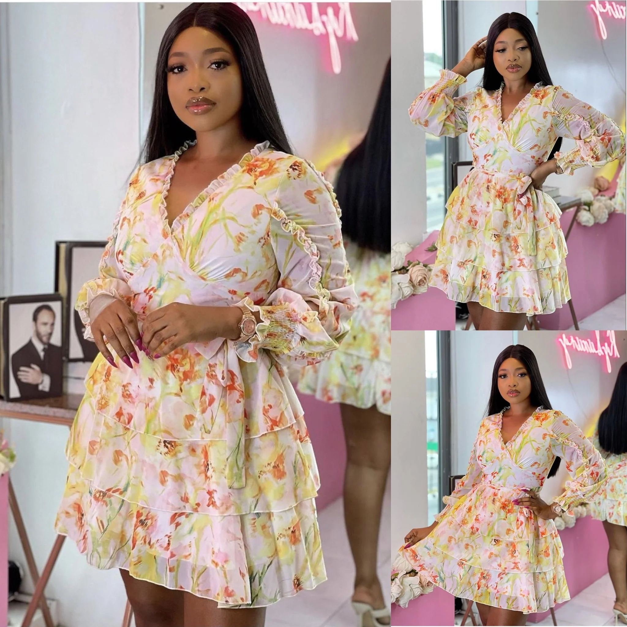 V-Neck Layered Floral Mini Dress - Image 12