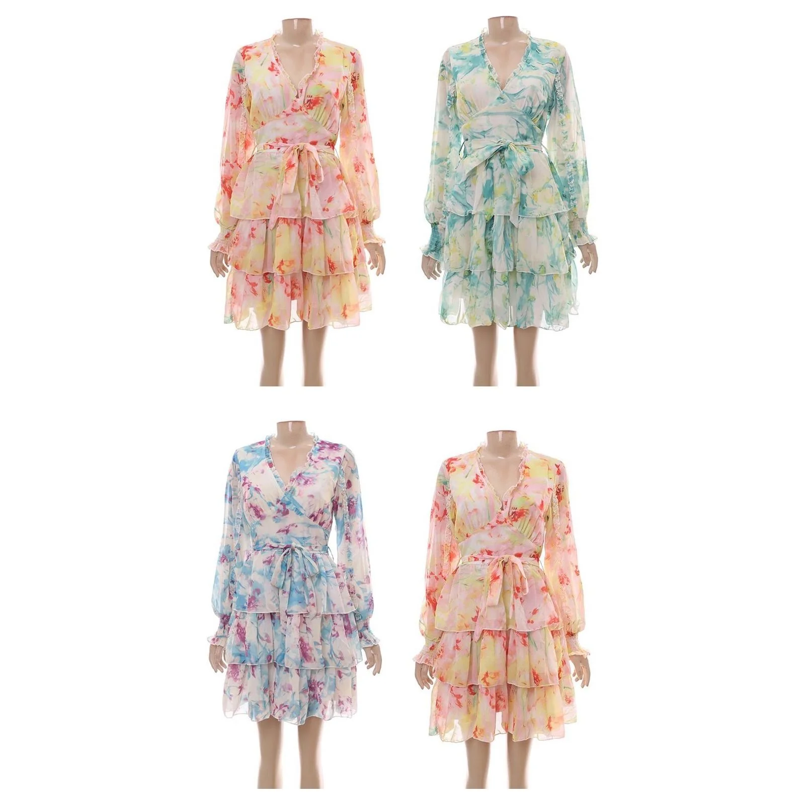V-Neck Layered Floral Mini Dress - Image 5