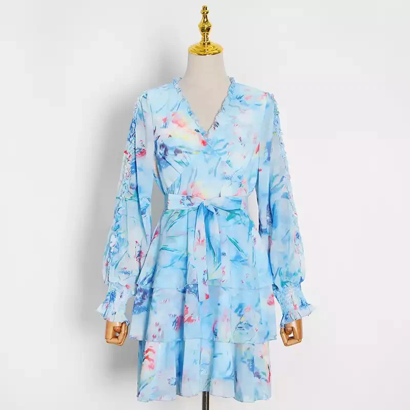 V-Neck Layered Floral Mini Dress - Image 7