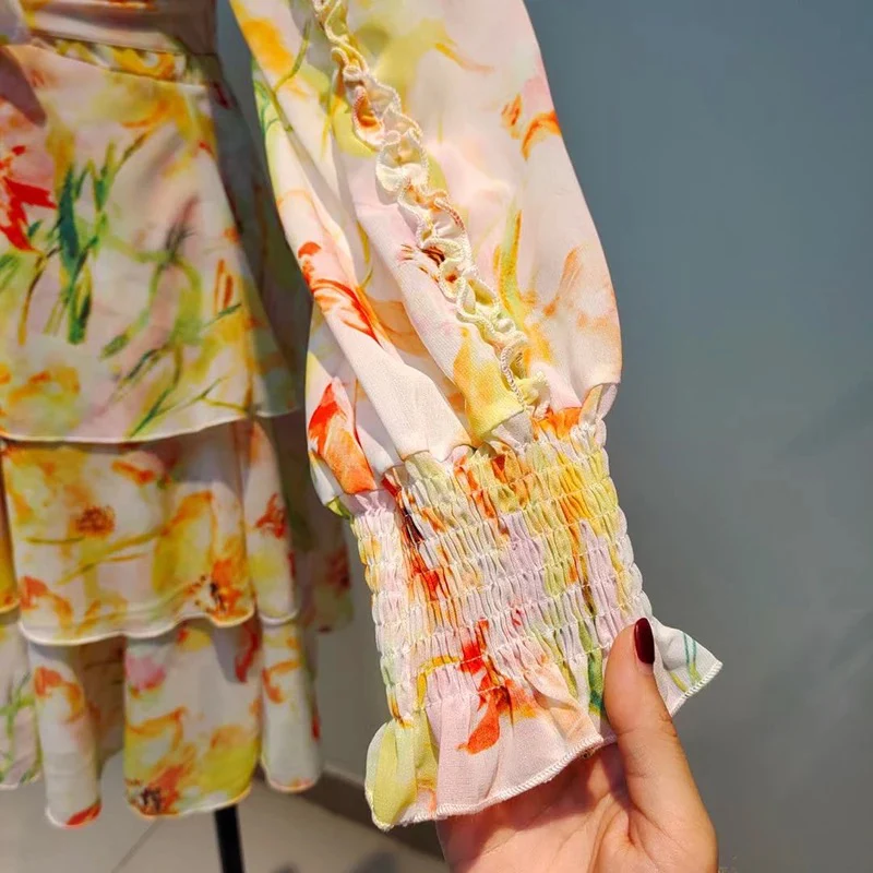 V-Neck Layered Floral Mini Dress - Image 9
