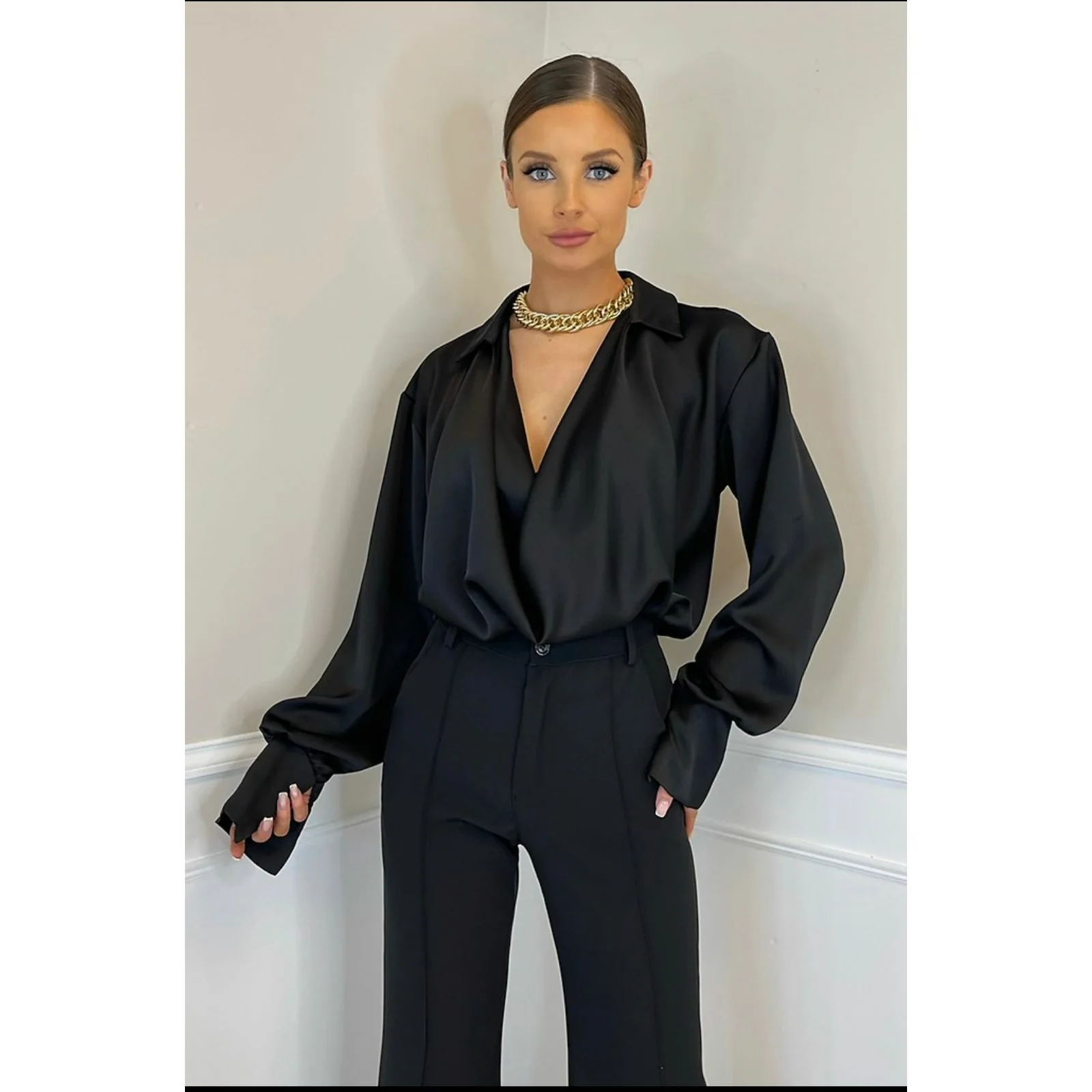 V-Neck Long Sleeve Blouse