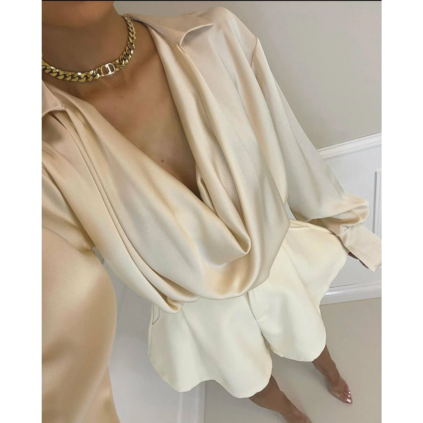 V-Neck Long Sleeve Blouse - Image 2