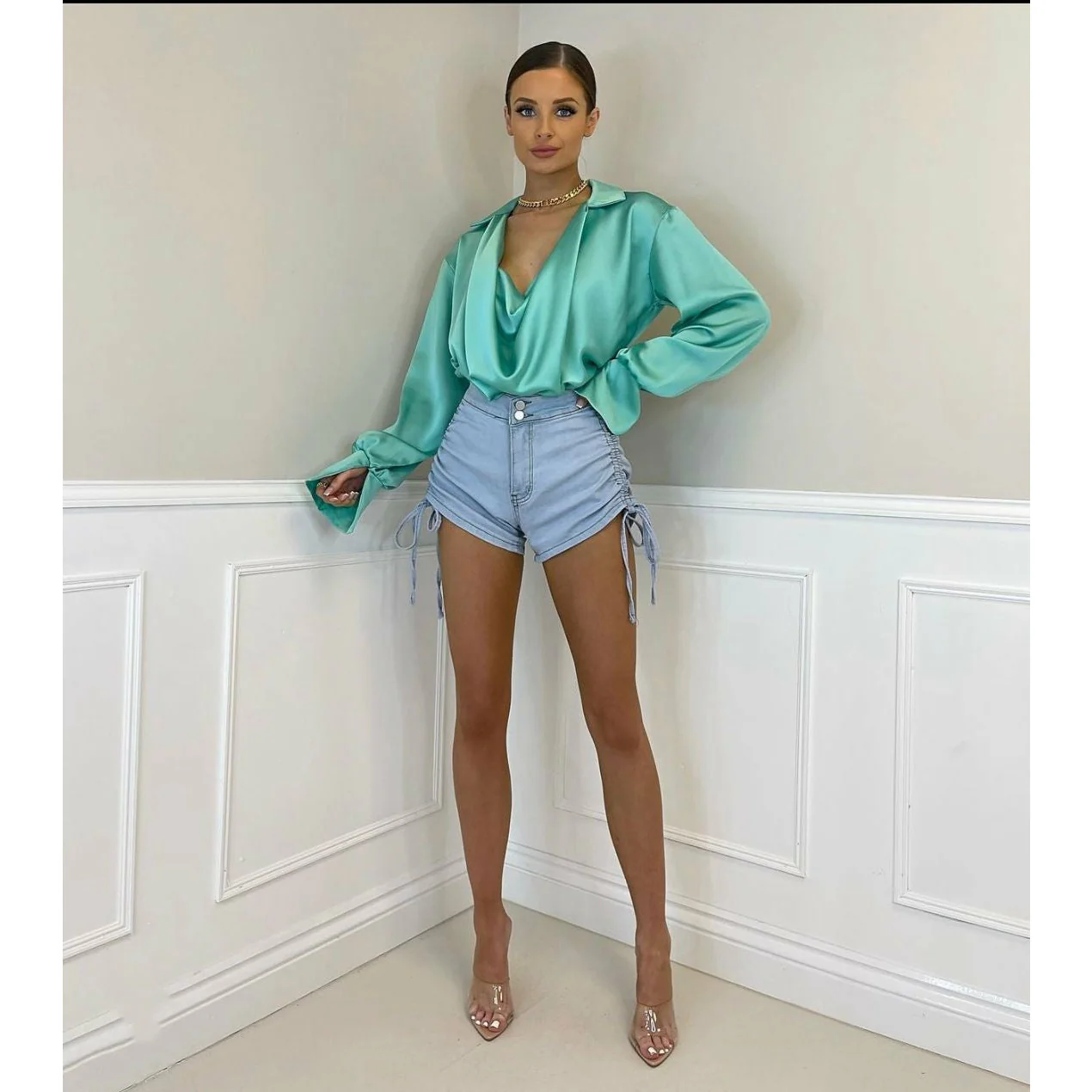 V-Neck Long Sleeve Blouse - Image 4