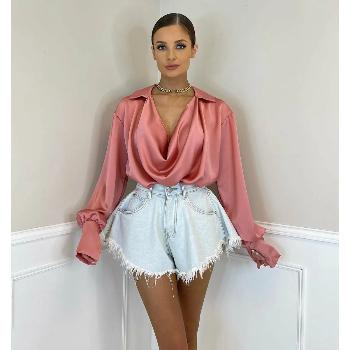 V-Neck Long Sleeve Blouse - Image 6
