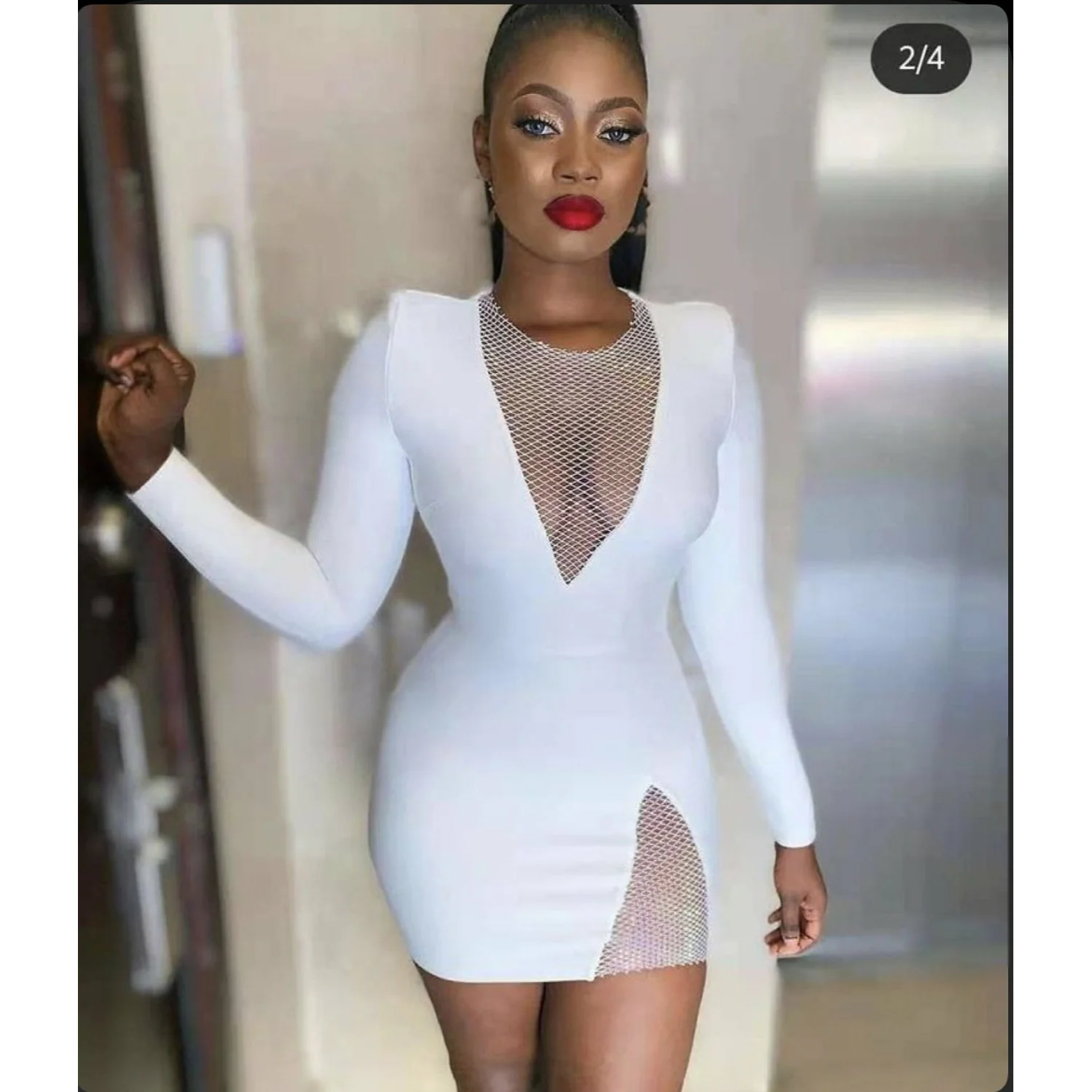 V-Neck Long Sleeve Hollow Out Sexy Mini Dress - Image 2