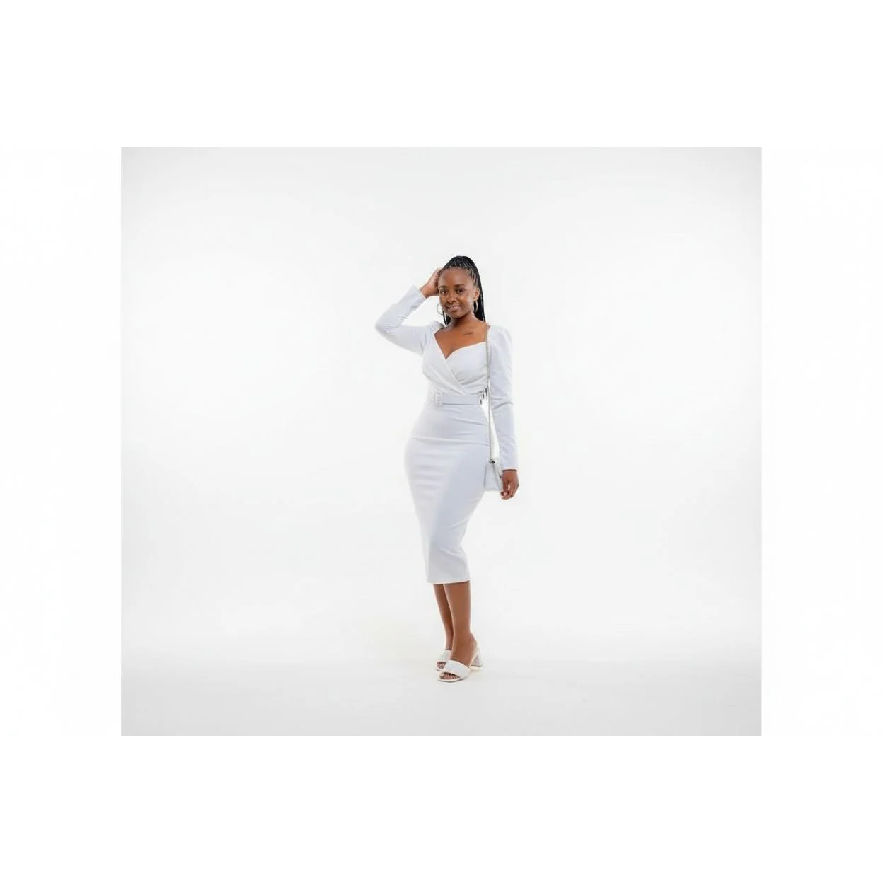 V Neck Long Sleeve Pencil Dress - Image 4