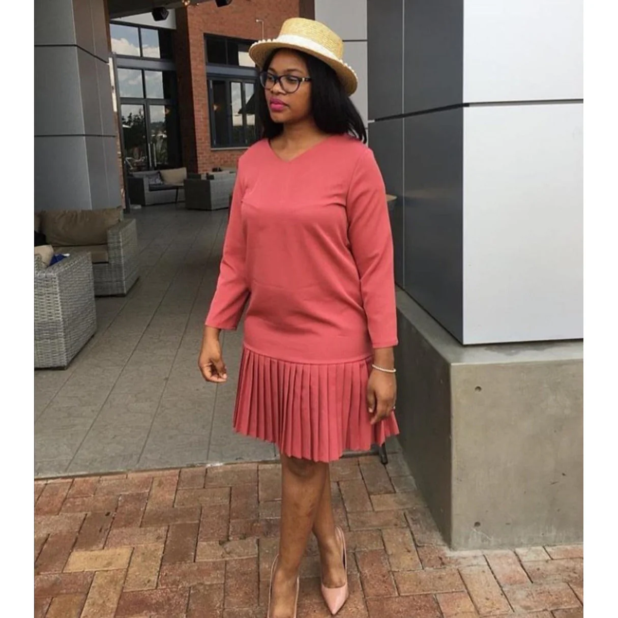 V-Neck Mini Knit Sweater Dress - Image 3