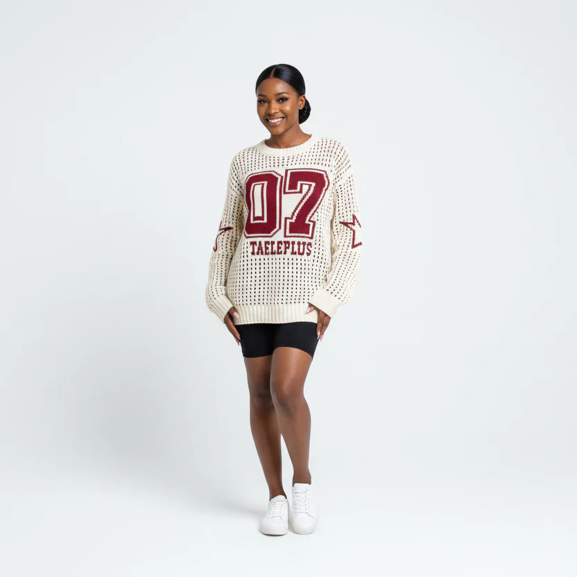 V-Neck Numbers Print Pullover Sweater - Image 2