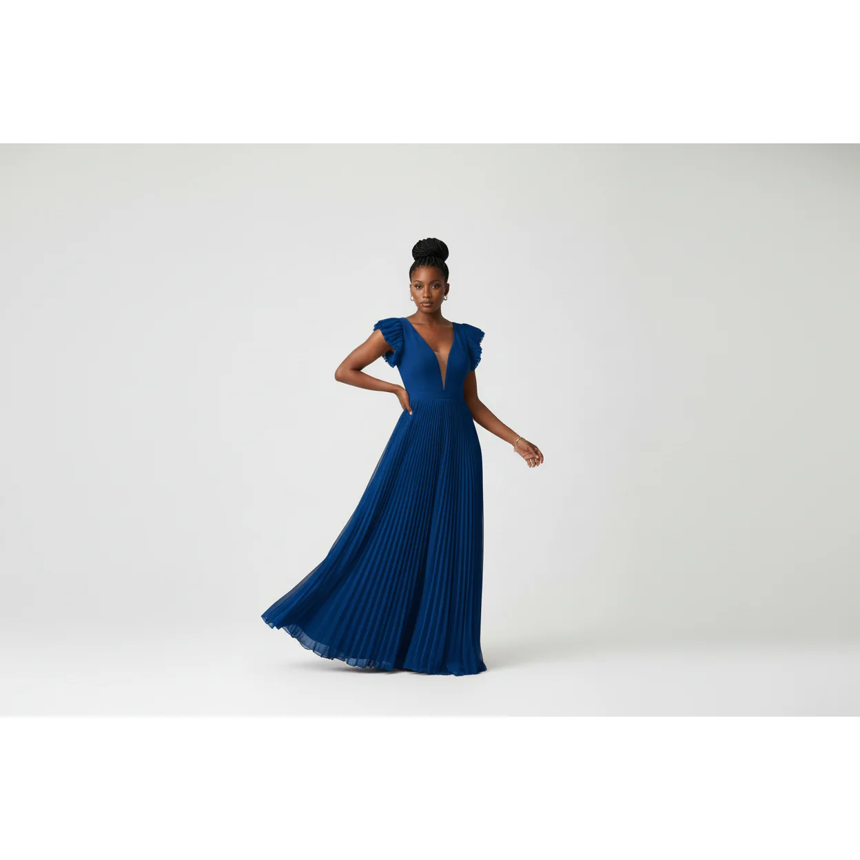 V-Neck  Sealed Design Wide Maxi Dress - Image 2