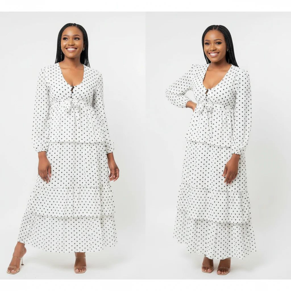 V-Neck Polka Dot Maxi Dress - Image 2