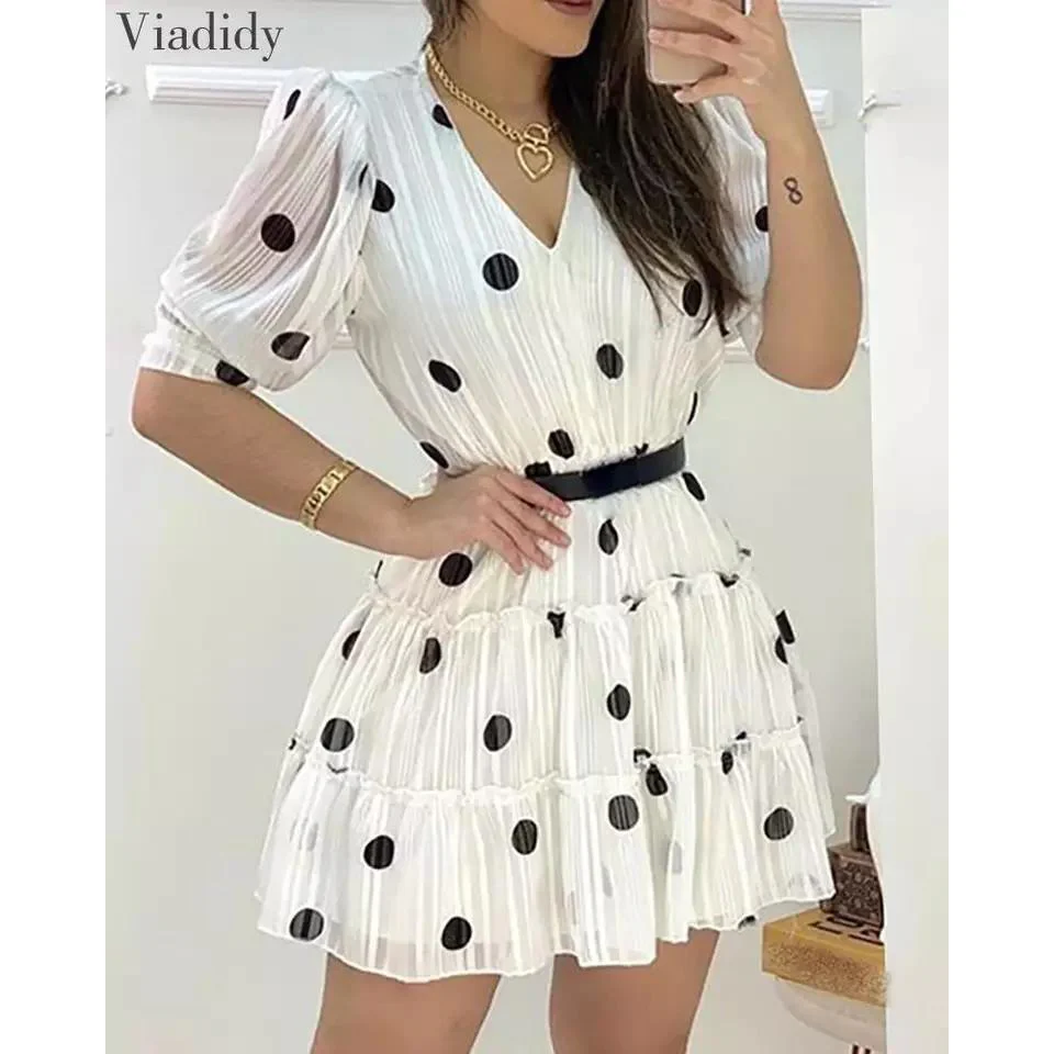 V-Neck Polka Dots Mesh Dress - Image 2