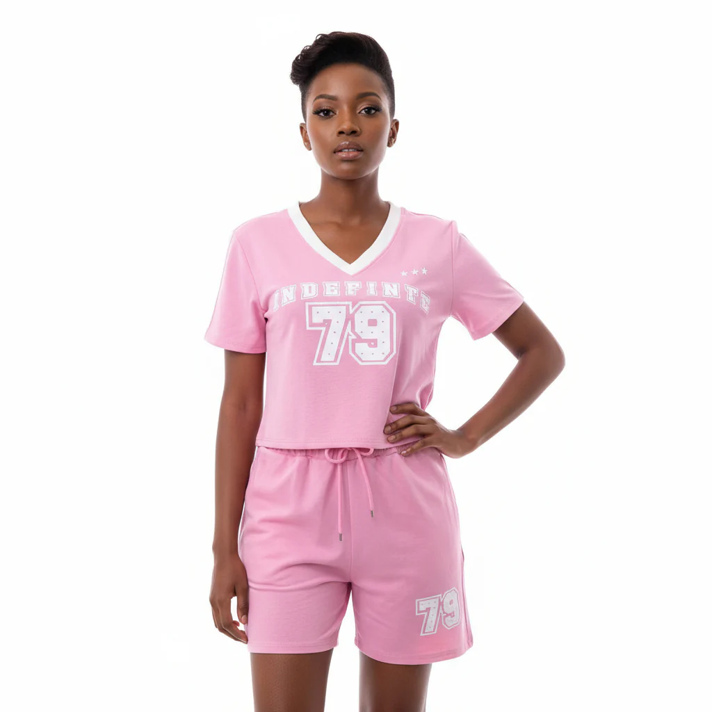V-Neck Short Sleeve T-Shirt & Short Pants Set - Image 2