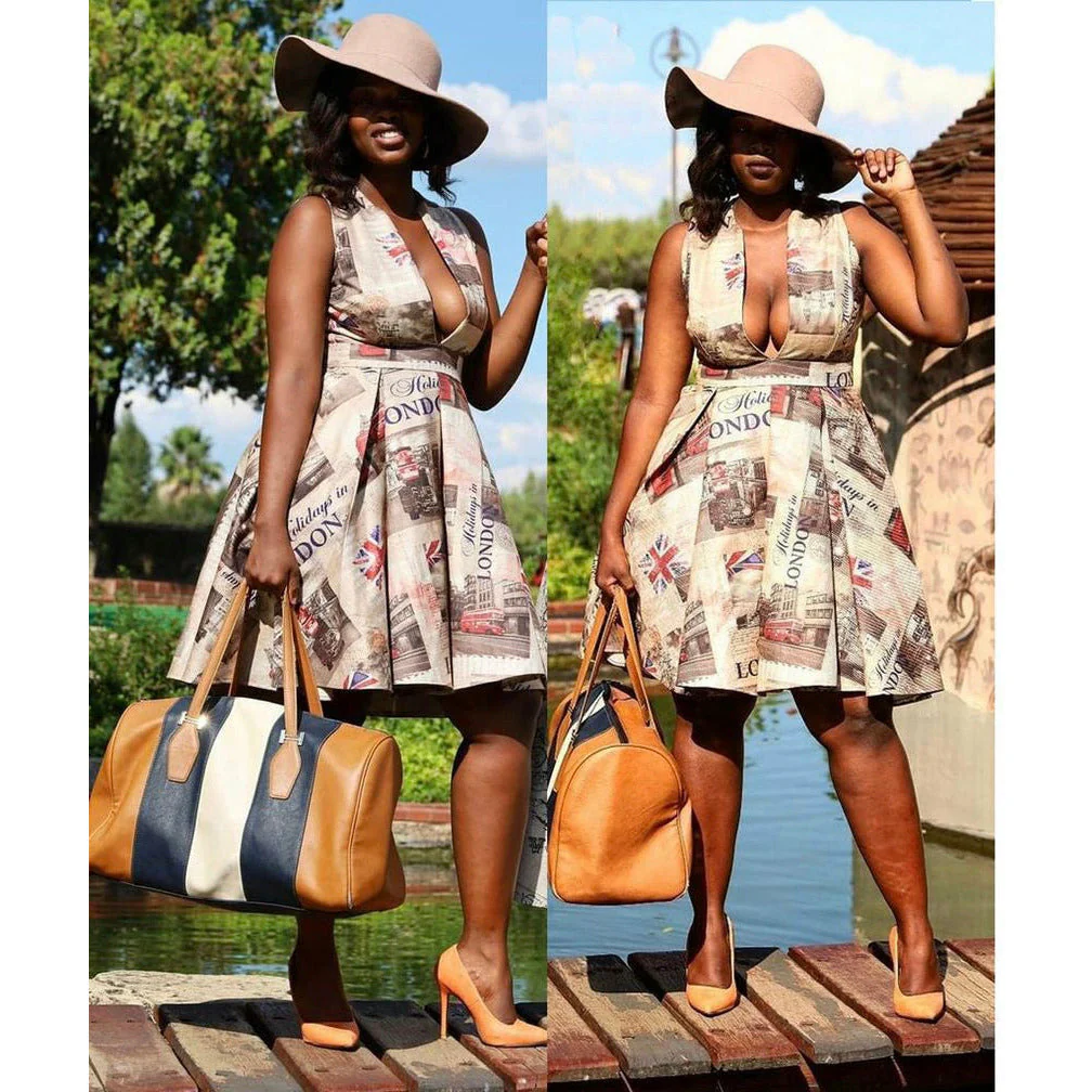 V-Neck Sleeveless Magazine Dress - Image 2