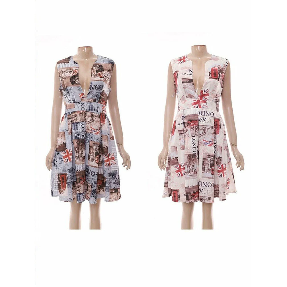V-Neck Sleeveless Magazine Dress - Image 3