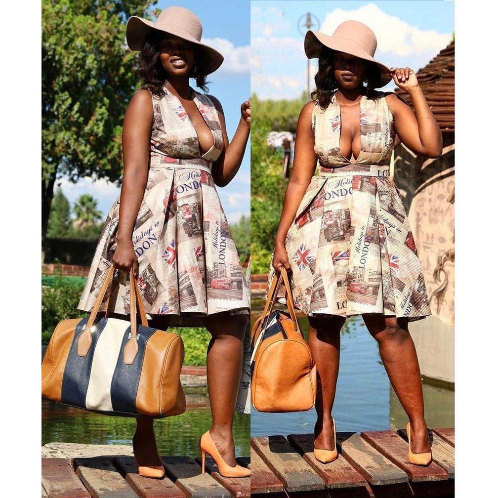 V-Neck Sleeveless Magazine Dress - Image 2