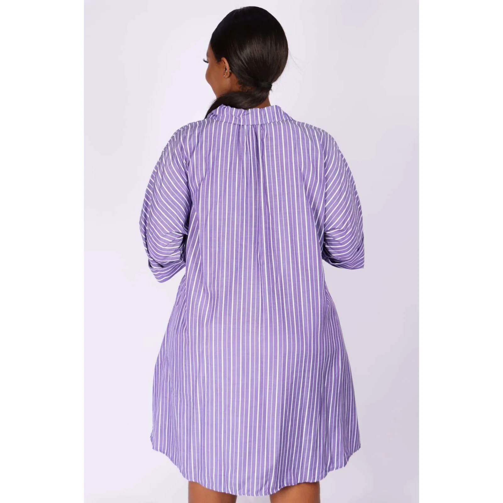 V-Neck Striped Bubble Shirt Dress  - Image 9