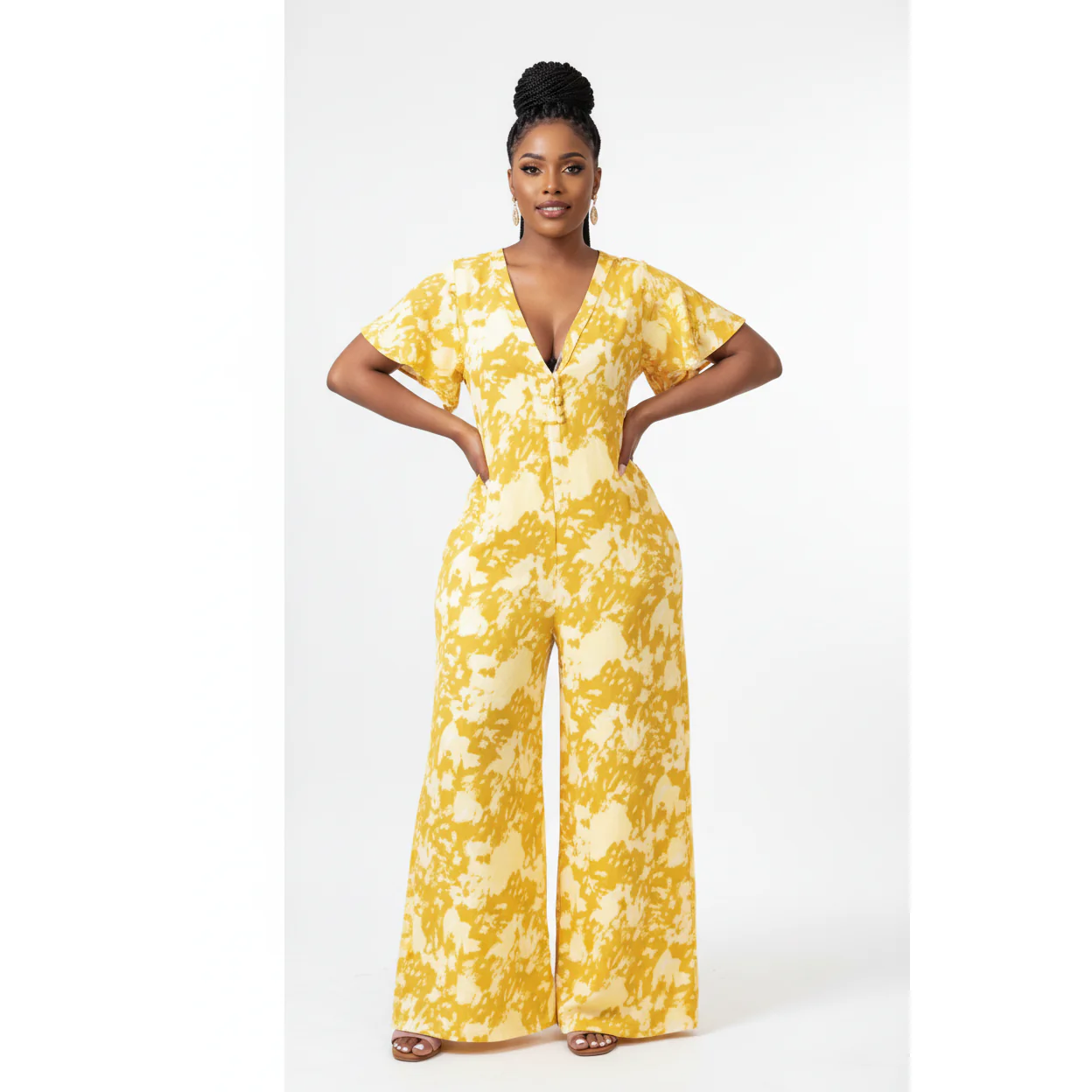 V-Neck Wide Leg Overall Jumpsuit - Image 3