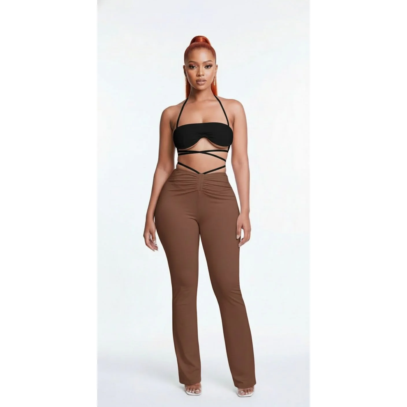 V-shaped waist cross belt flared pants - Image 3