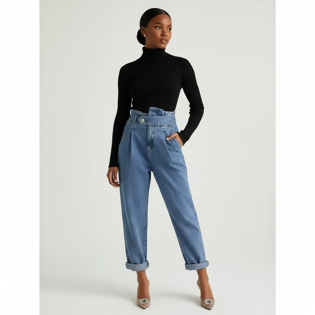 Vintage Blue Denim High Waist Mom Jeans. - Image 2