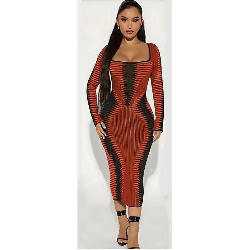 Vintage Bodycon Square Neck Dress - Image 3