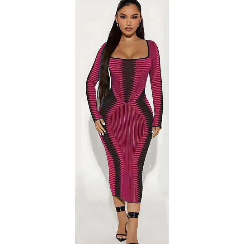 Vintage Bodycon Square Neck Dress - Image 4