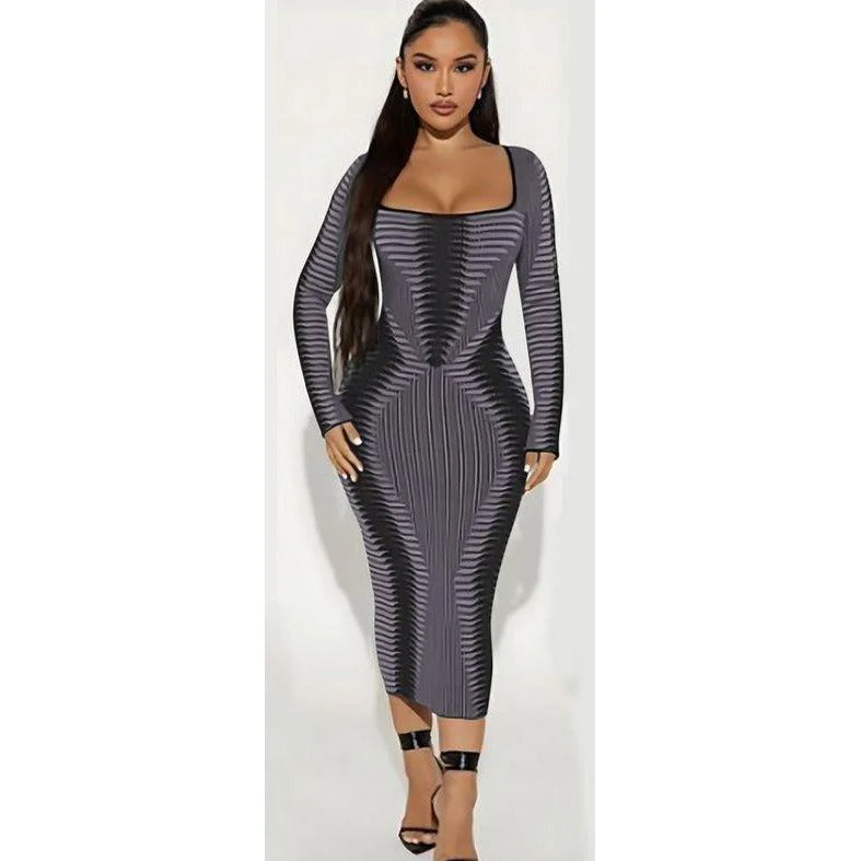 Vintage Bodycon Square Neck Dress - Image 5