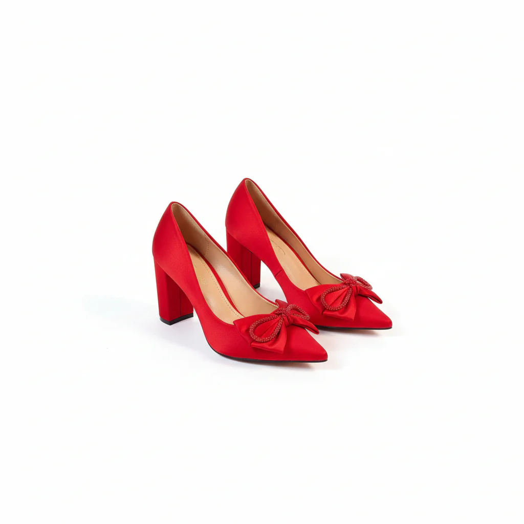 Vintage Bowknot Suede High Heels - Image 5