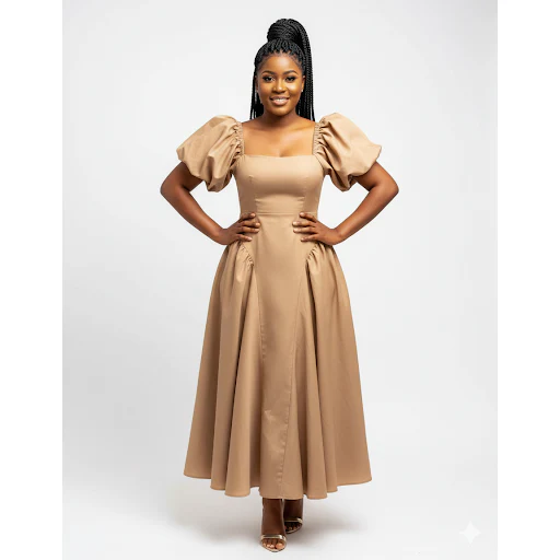 Vintage Bubble Flared Sleeve Maxi Dress - Image 3