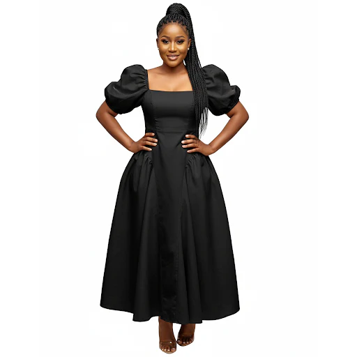 Vintage Bubble Flared Sleeve Maxi Dress - Image 4