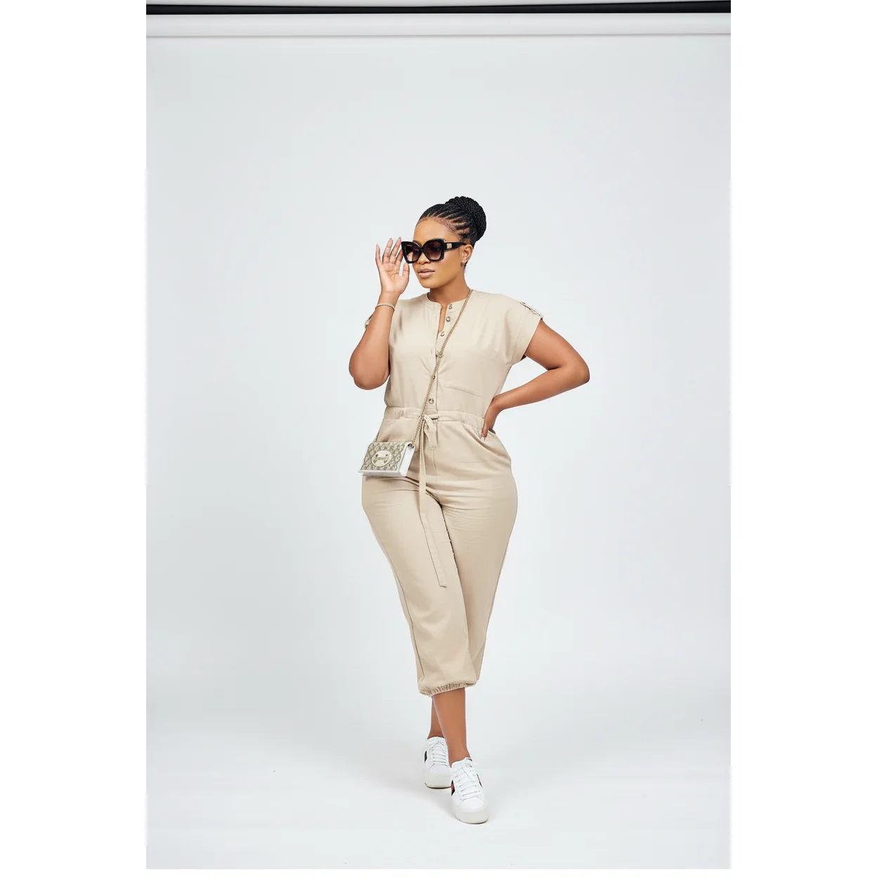 Vintage Buttoned Short Sleeve Jumpsuit - Image 2