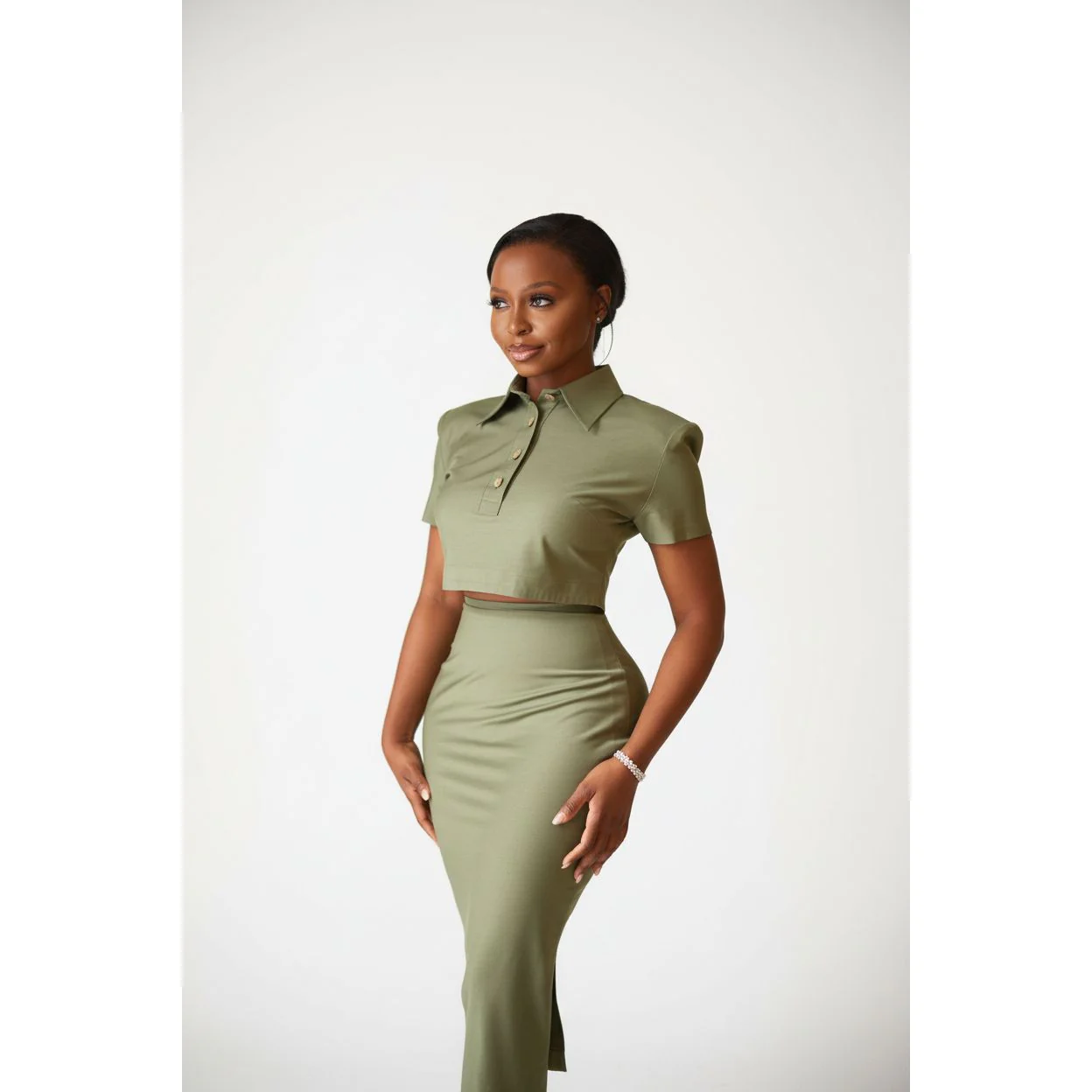 Vintage Buttoned Top and Skirt Set