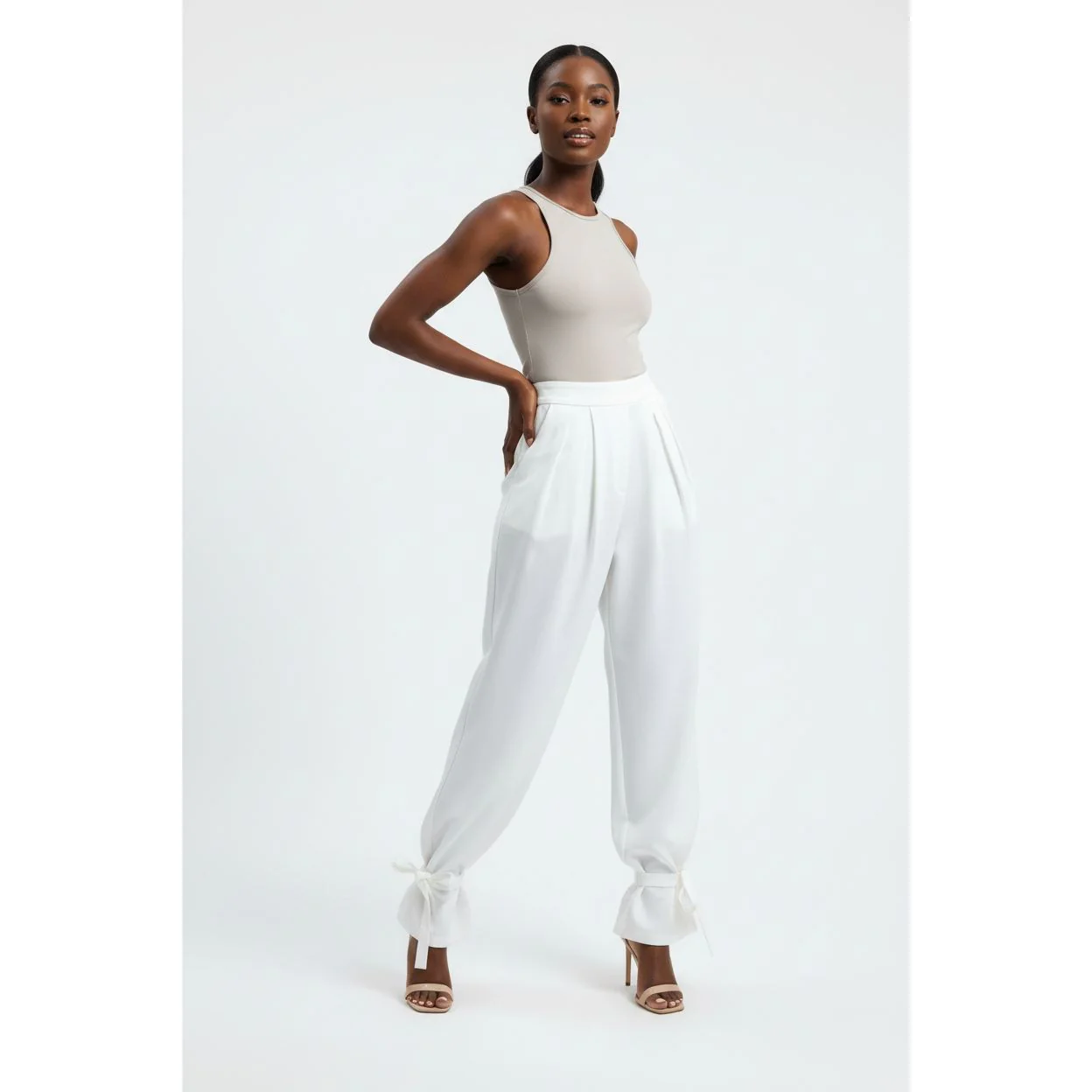Vintage Lace-Up Pleated High Waisted Pants