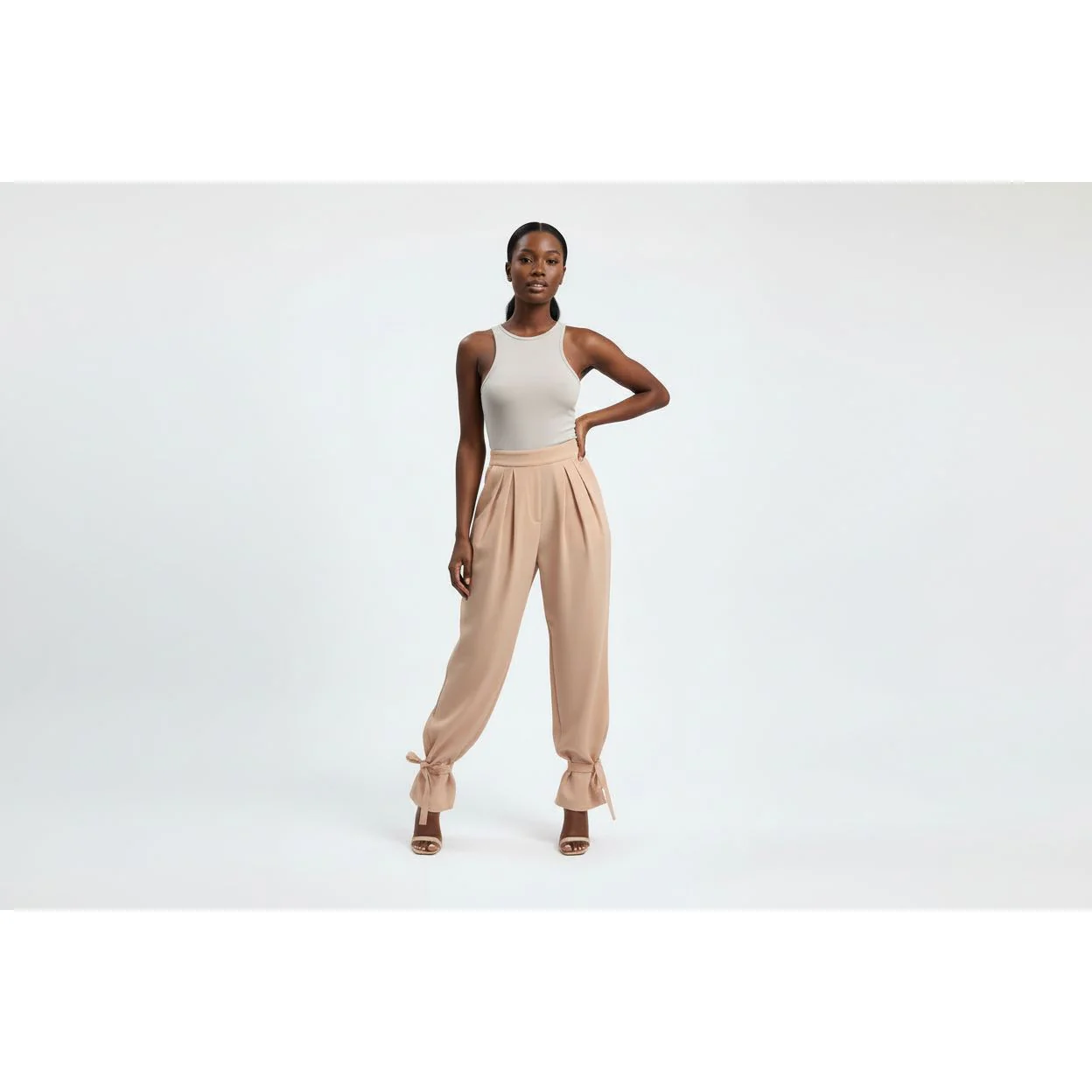 Vintage Lace-Up Pleated High Waisted Pants - Image 3