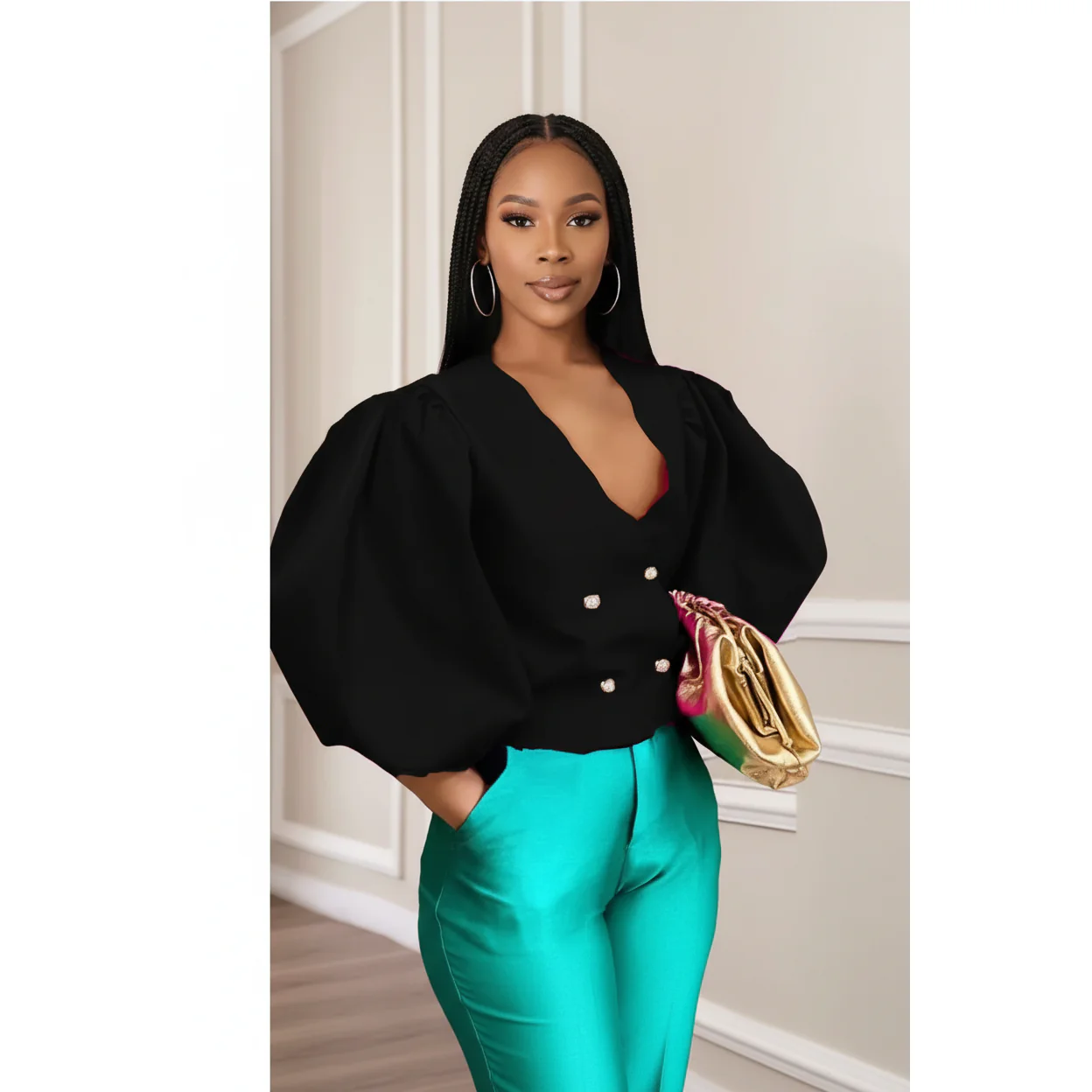 Vintage Lantern Sleeve Top - Image 2