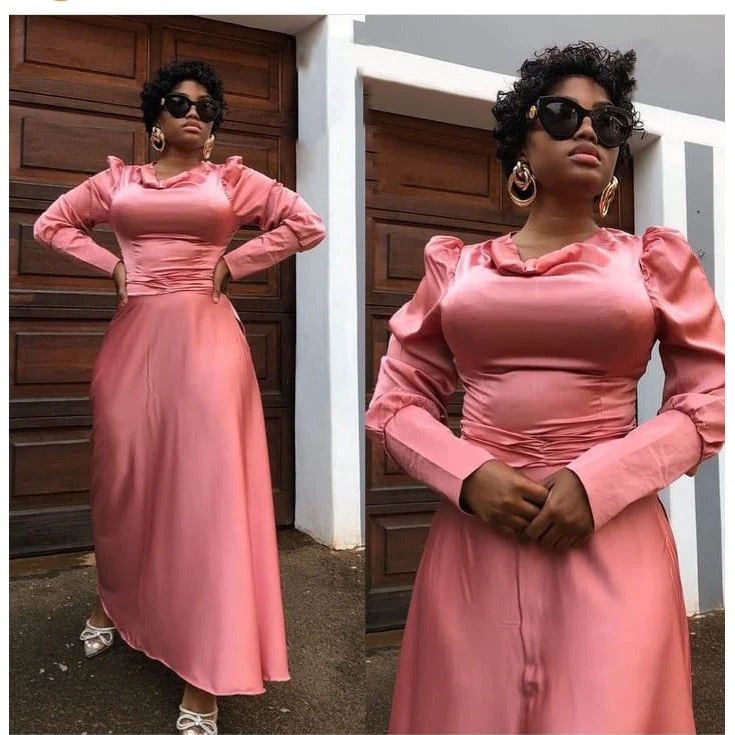 Vintage Long-sleeve Satin Dress - Image 2